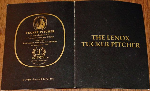 LENOX SMITHSONIAN INSTITUTE 1828 TUCKER PITCHER LIMITED EDITION NEW 