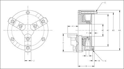 Diagram of ATSC 3 Jaw Manual Chuck