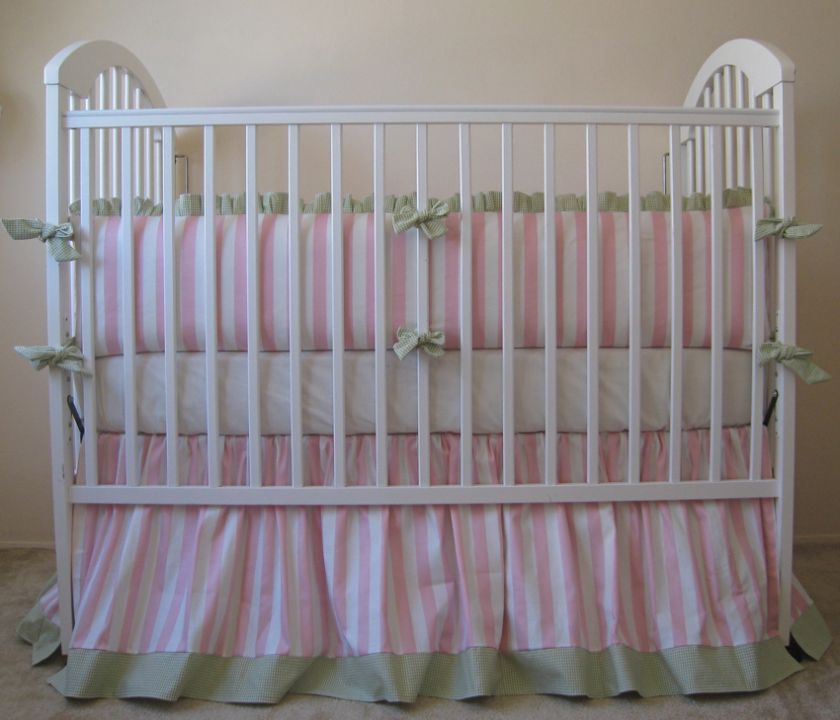 PASTEL OVER THE MOON TOILE AWNING STRIPE CRIB BEDDING SET