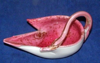 Fratelli Toso Murano Glass Starry Night Pink Swan Bowl  