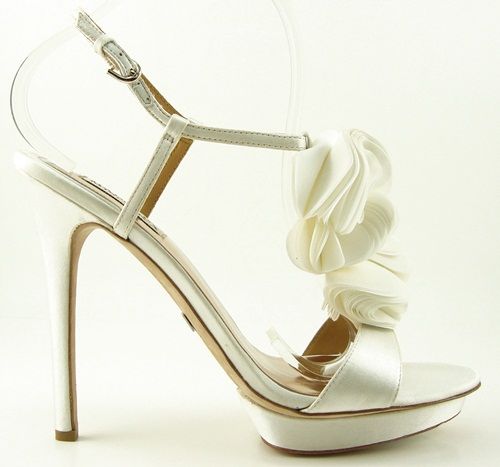 BADGLEY MISCHKA RANDEE White Ruffle T strap WEDDING EVENING Womens 