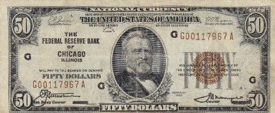 50 Dollars Federal Reserve Bank Of Chicago 1929  