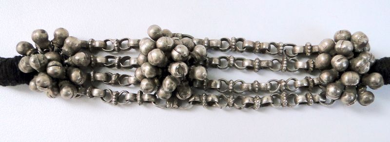 ANTIQUE ETHNIC TRIBAL OLD SILVER BELLS BRACELET CUFF  