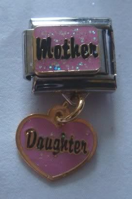 Italian Charm MOTHER & DAUGHTER Pink Heart Dangle 9mm fits Nomination 
