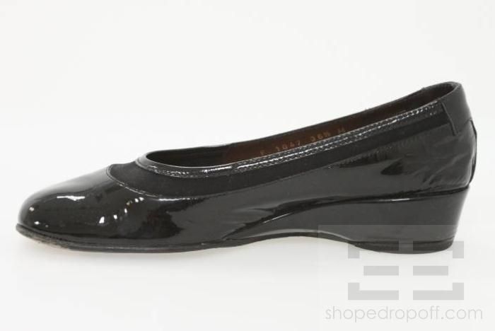 Taryn Rose Black Patent Leather Low Wedge Shoes Size 36.5  