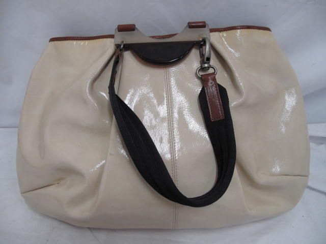 Marni Creamy Patent Leather/Brown Leather Trim Strap Large Balloon 