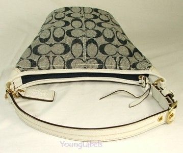 Coach Bleecker Signature Top Handle Small Pouch Denim Bag Blue White 