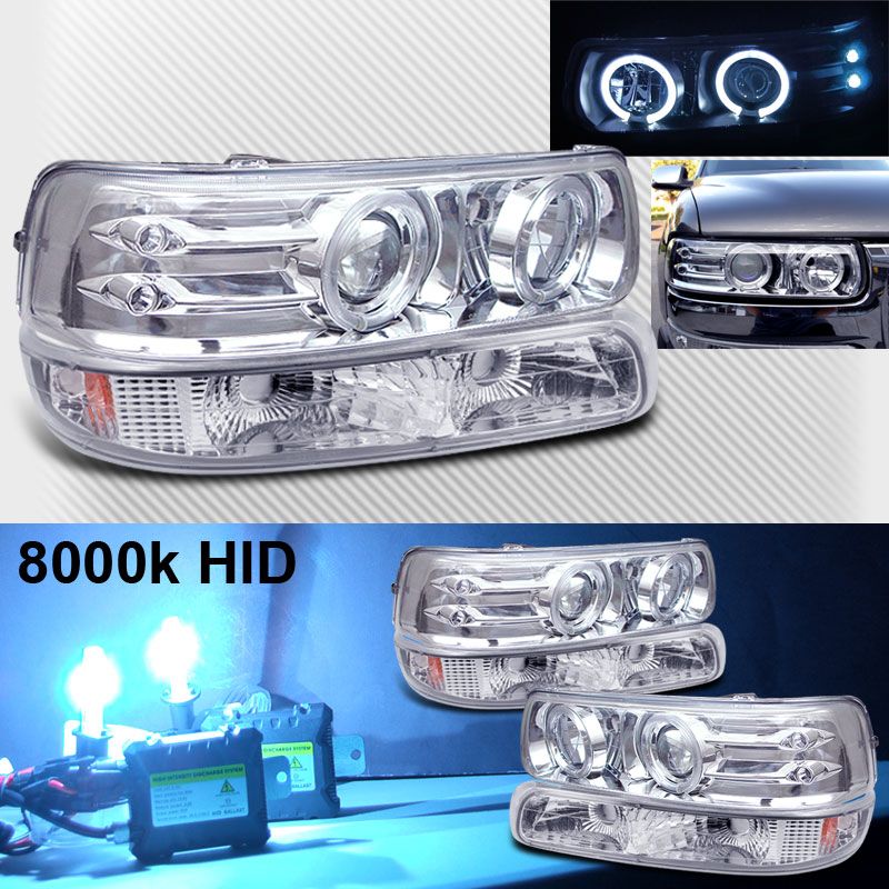 Slim 8K HID+Silverado Halo LED Projector Head Lights  