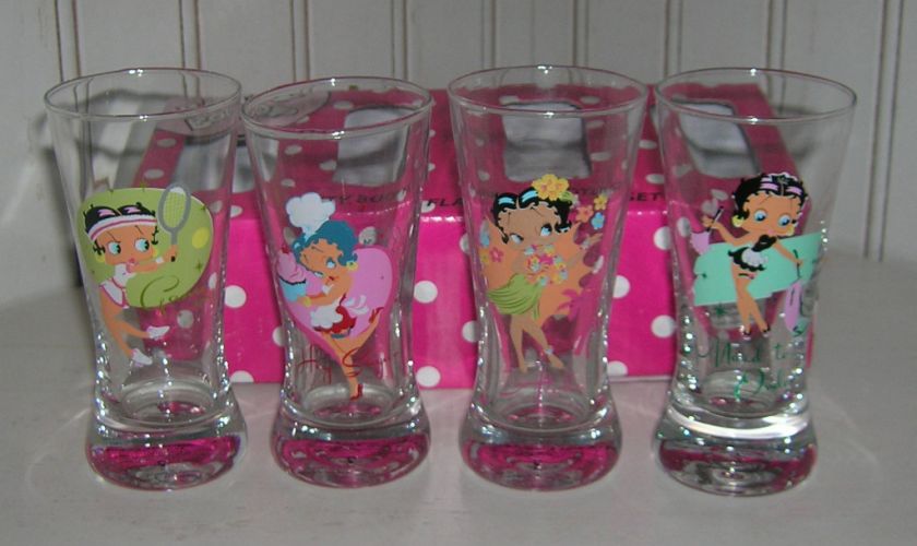 BETTY BOOP*Shot Glasses*NIB**Hey Sugar**Aloha**Game on**Maid to 