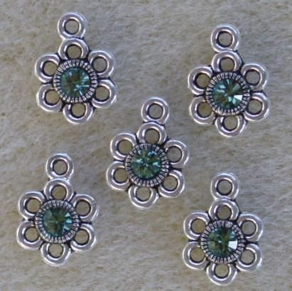 Silver Daisy Flower Bead Charms Swarovski Erinite Rhinestone Chaton 