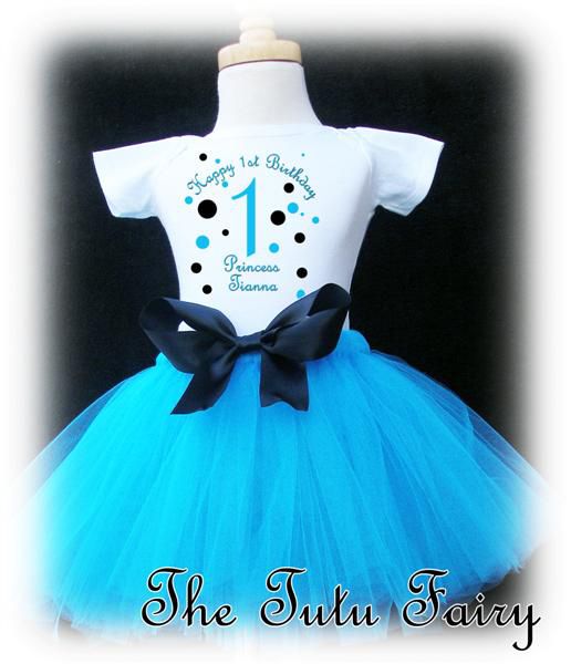 bright blue black Birthday Girl shirt & tutu set outfit personalized 