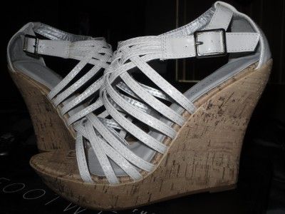   Russe white strappy platform heels sandals wedges size 8  