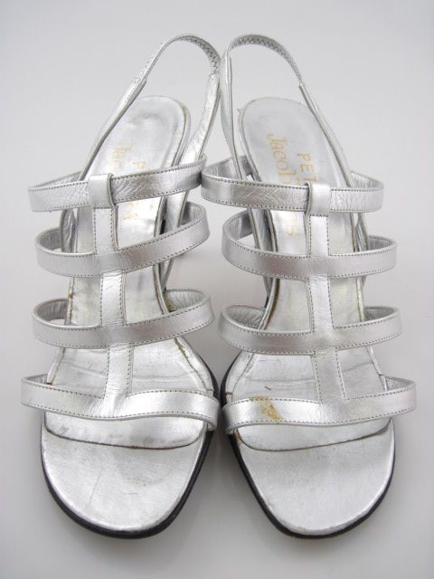 PETRA JACOBSONS Silver Strappy Sandals Heels Sz 5.5  