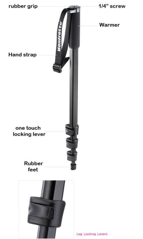 New Manfrotto Camera black monopod 776YB for nikon canon pentax sony 