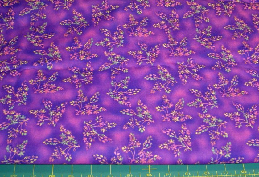   Fabric FQ Tiny flowers and sprigs of sweet color on shaded violet bkg