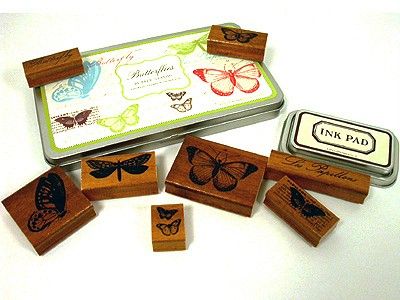 Vintage Butterfly Rubber Stamps Set by Cavallini & Co.  