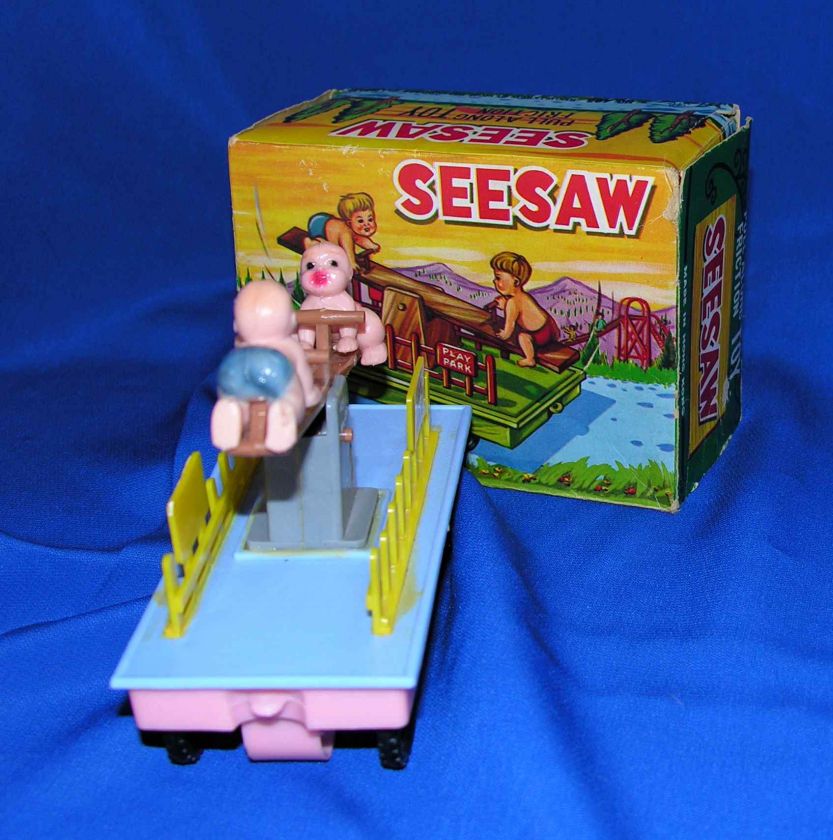 SOOO CUTE VTG ORIGINAL BOX 1960S HARD PLASTIC SEESAW FRICTION PULL 