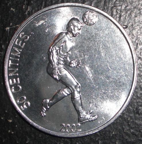 2002 Congo 50 centimes FIFA soccer player ball coin  