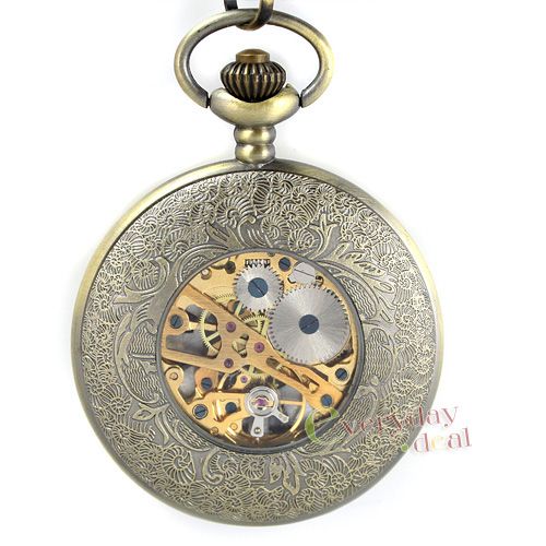 Collectable Pocket Watch Mechanical Flower Inlaid Cover  