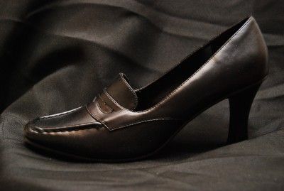 City Snappers Brown/Black Loafer Dress Work Chunky Heel  