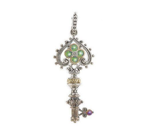 New Barbara Bixby Silver 18K Gold Peridot Key Pendant  