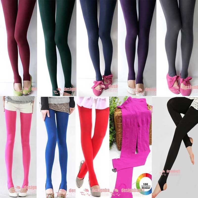   Colors Thick 100Denier Pantyhose Peeptoe Stirrup Tights Good Quality