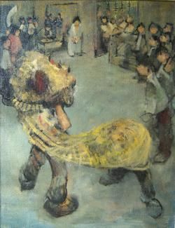 LEONARD CREO c. 1965 Original Oil   Chinese New Year  