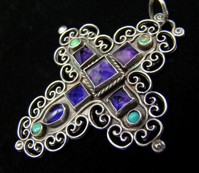 VTG MATL POULAT SALAS AMETHYST SILVER PENDANT NECKLACE  