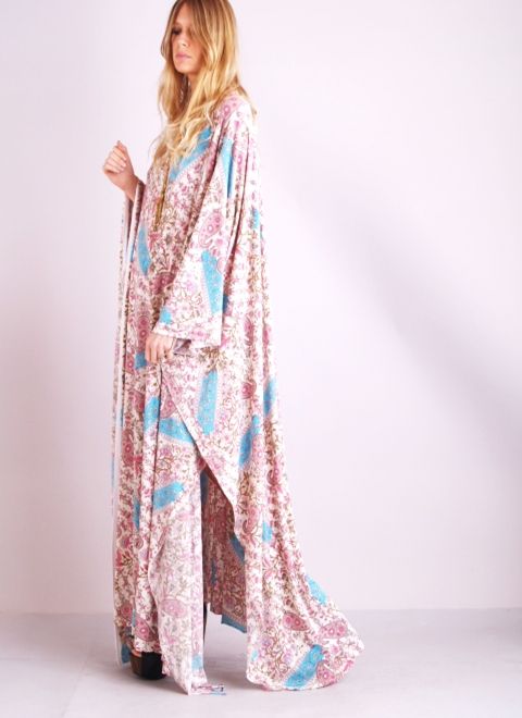 Vtg 70s INDIA NOUVEAU Draped Paisley ASYMM Ethnic Hippie Caftan Maxi 