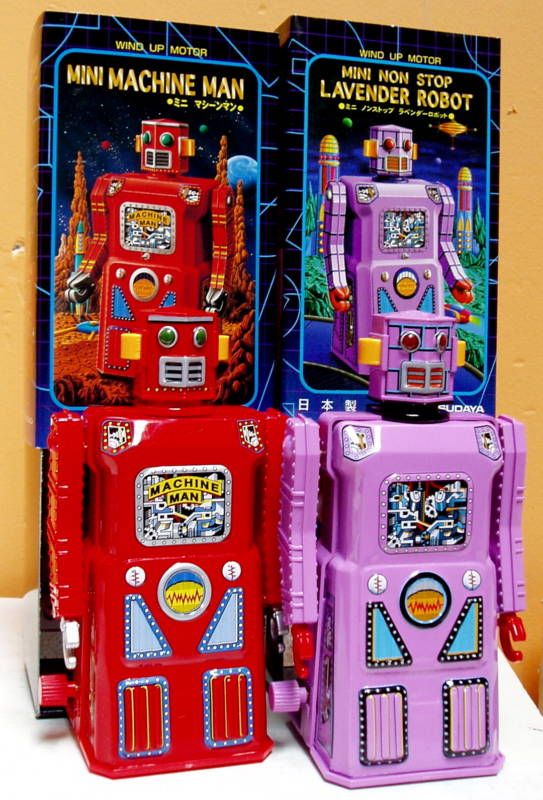 MINI MACHINE MAN MINI NON STOP LAVENDER ROBOT WIND UP TIN MASUDAYA 