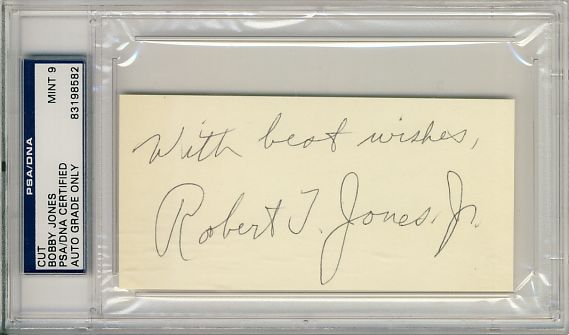 ROBERT T. BOBBY JONES JR. SIGNED CUT GRADED PSA/DNA 9 MINT SLABBED 