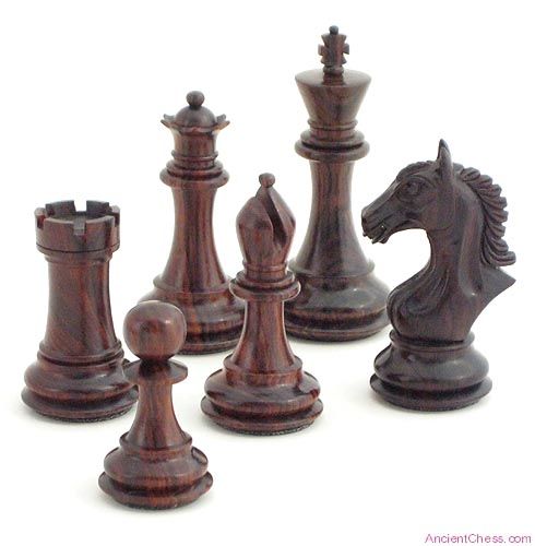 DERBY KNIGHTS CHESS SET, FINELY CARVED ROSEWOOD, K=4  