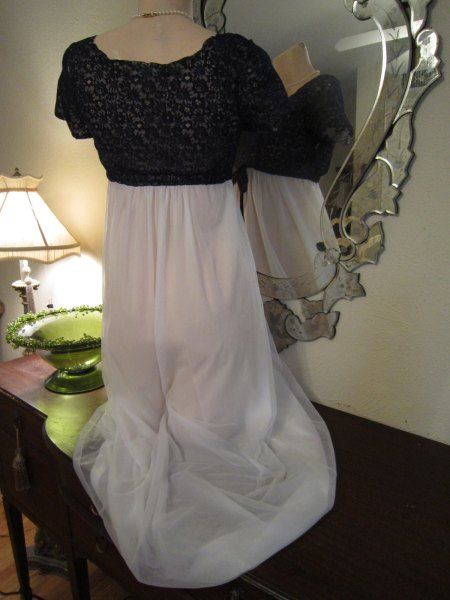 Vintage DIOR Couture Bridal Chiffon RARE Navy Lace Nightgown Gown 