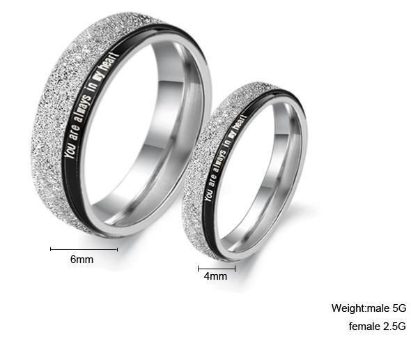 Titanium Steel Promise Ring Set Couple Wedding Bands Black Frost Many 