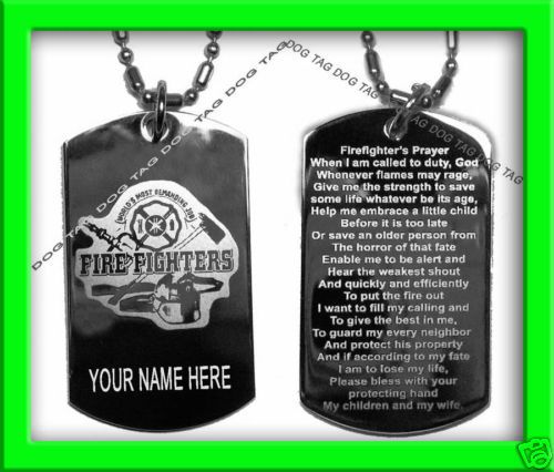 FIREFIGHTER PRAYER SILVER PLATED ENGRAVED DOG TAG +NAME  