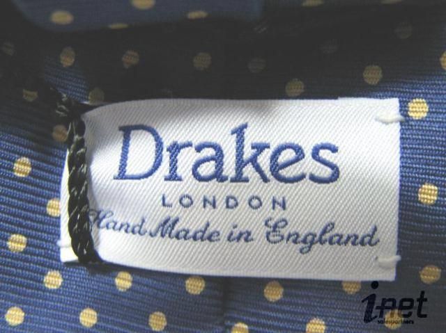 Drakes of London Tie Silk Blue w/ Small Yellow Polka Dots NWT $180 