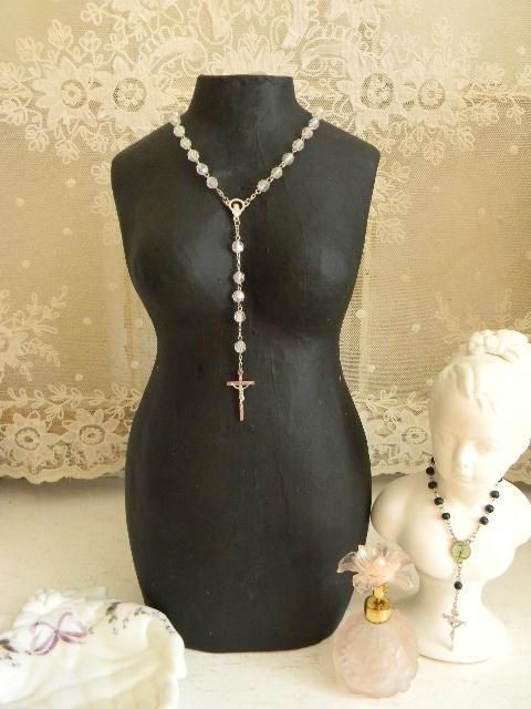 Paris Flea Mkt CHIC~Table Top Mannequin Dress Form~Torso~Rosary Beads 