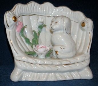 Vintage HEAVY Puppy Dog Figurine Sofa Delicate Roses  