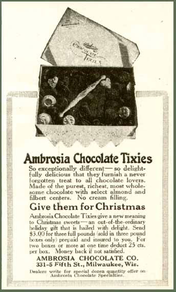 RARE 1916 AD FOR AMBROSIA CHOCOLATE CO. TIXIES CANDY  