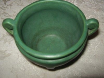 EARLY EGYPTIAN ROSEVILLE MATTE GREEN PLANTERS NICE  