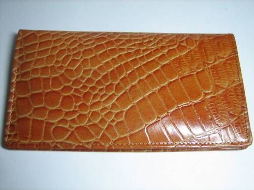 CROCO TAN Men Cow hide Leather CHECKBOOK Long Wallet  