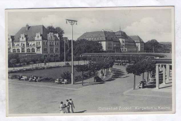 OSTSEEBAD ZOPPOT KURGARTEN U. KASINO POSTCARD  