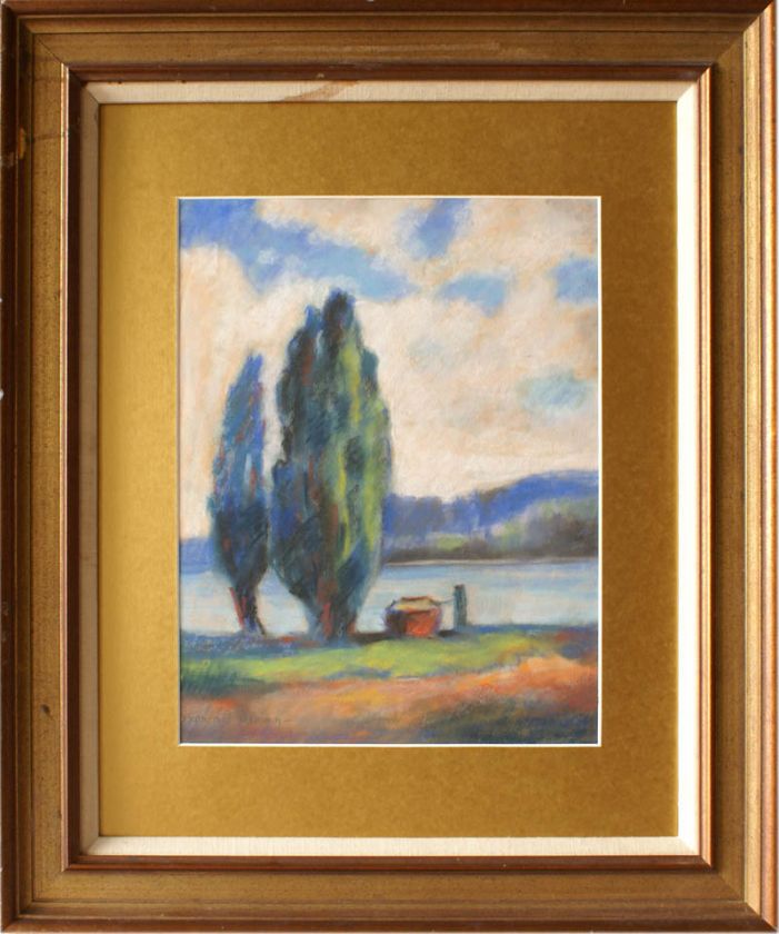 Antique pastel landscape painting by Francis Brown  