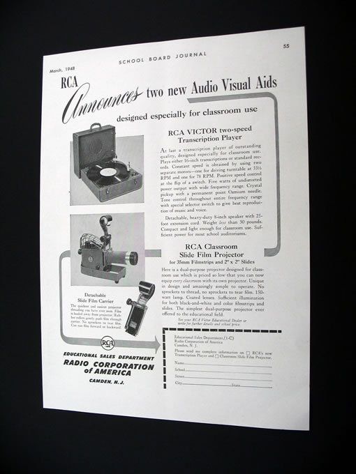 RCA School Transcription Player Filmstrip Projector Ad  