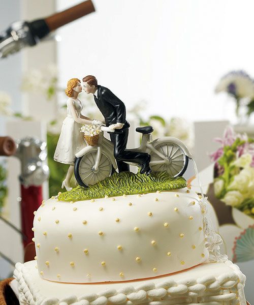 Wedding Bicycle Couple A KISS ABOVE Romantic Bride & Groom Figurine 