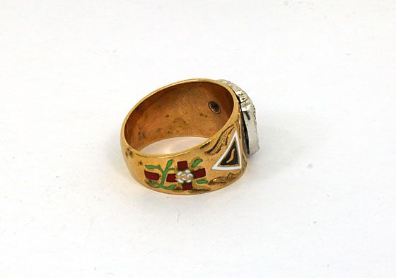 EXQUISITE VINTAGE 10K 14K GOLD ENAMEL MASONIC RING  