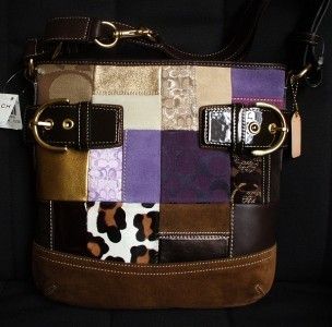 COACH PATCHWORK PURPLE GALLERY DUFFLE TOTE BAG PURSE  