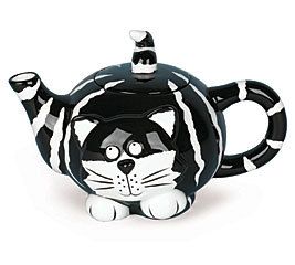 Chester Cat Teapot, Cat tea pot, NiB, black and white cat, cat teapot 