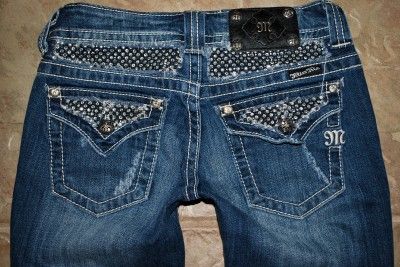 Miss Me Sparkly Rhinestone Distressed Boot Stretch Jeans sz 26 x 35 