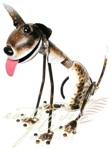 Metal Dog Spike Sitting Garden Ornament Statue  